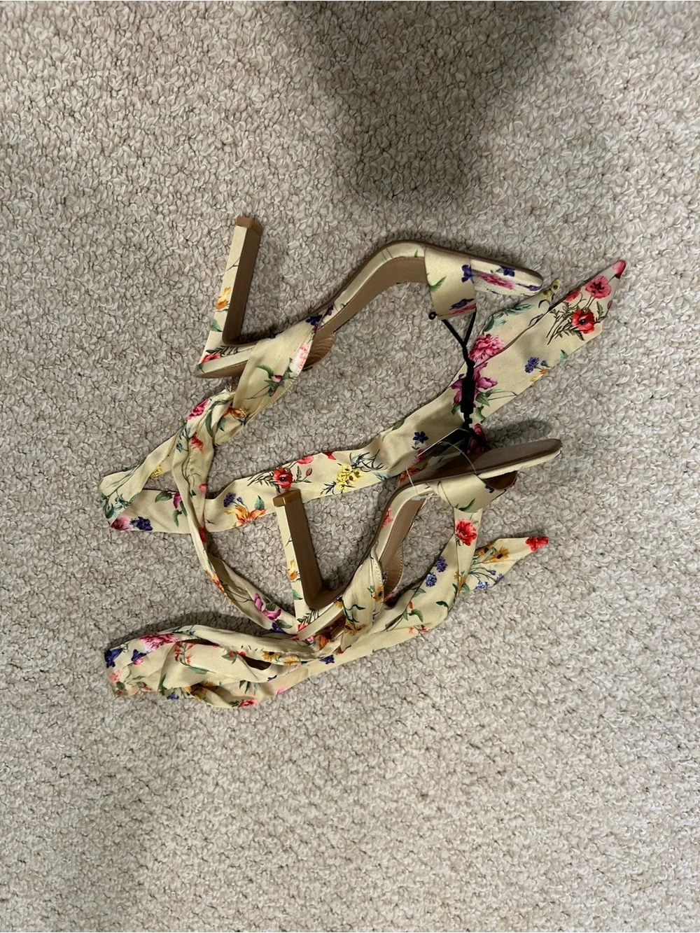 Express floral lace up square toe heels